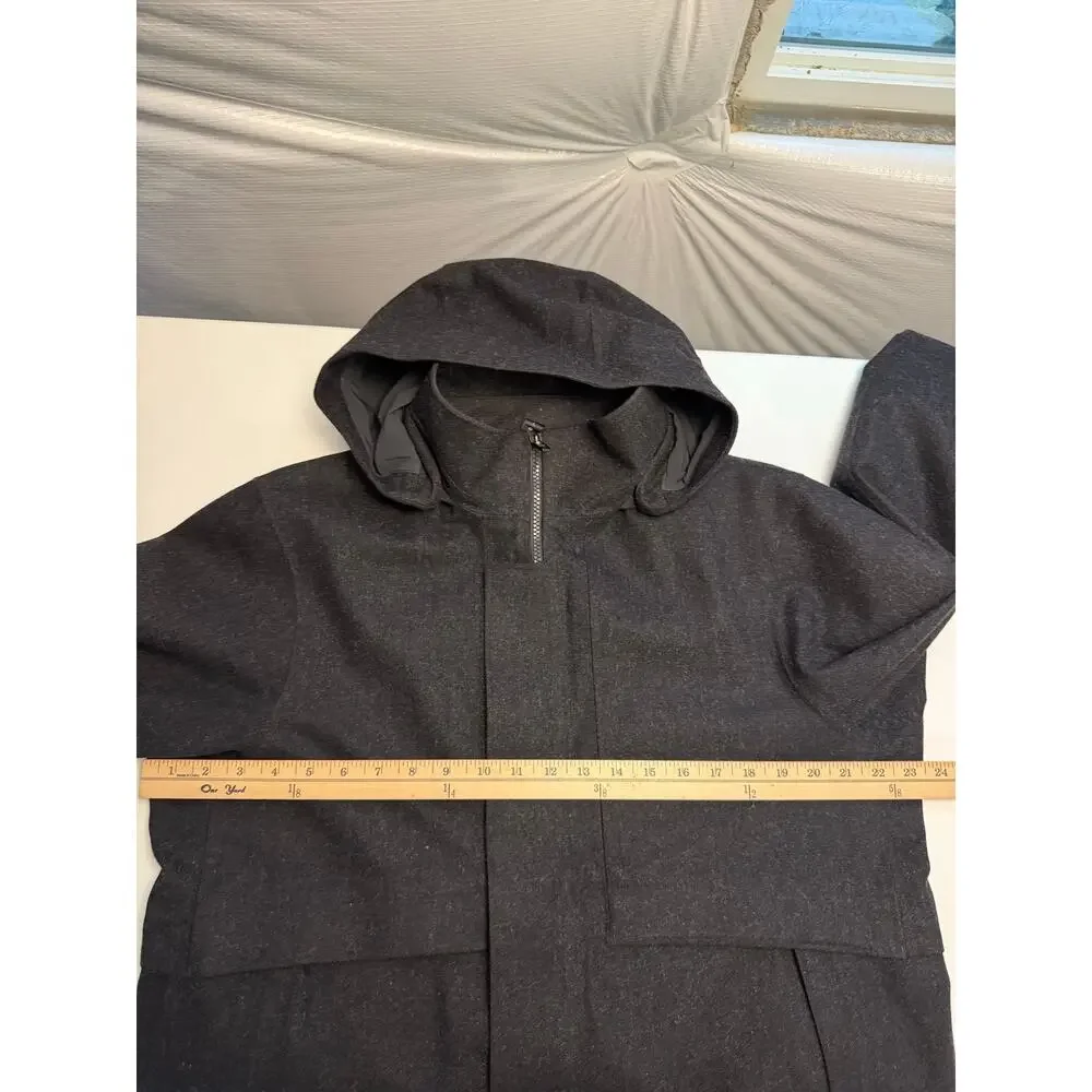 Lululemon Men’s Storm Break Rain Jacket Size L Heathered Black Wool Hooded